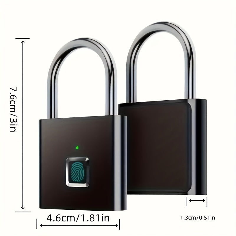 Compact Smart Fingerprint Padlock - Waterproof, Keyless Security, USB rechargeable, aluminium léger - Idéal pour les bagages, valises et sacs à dos