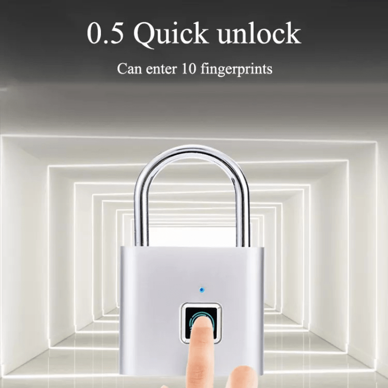 Compact Smart Fingerprint Padlock - Waterproof, Keyless Security, USB rechargeable, aluminium léger - Idéal pour les bagages, valises et sacs à dos