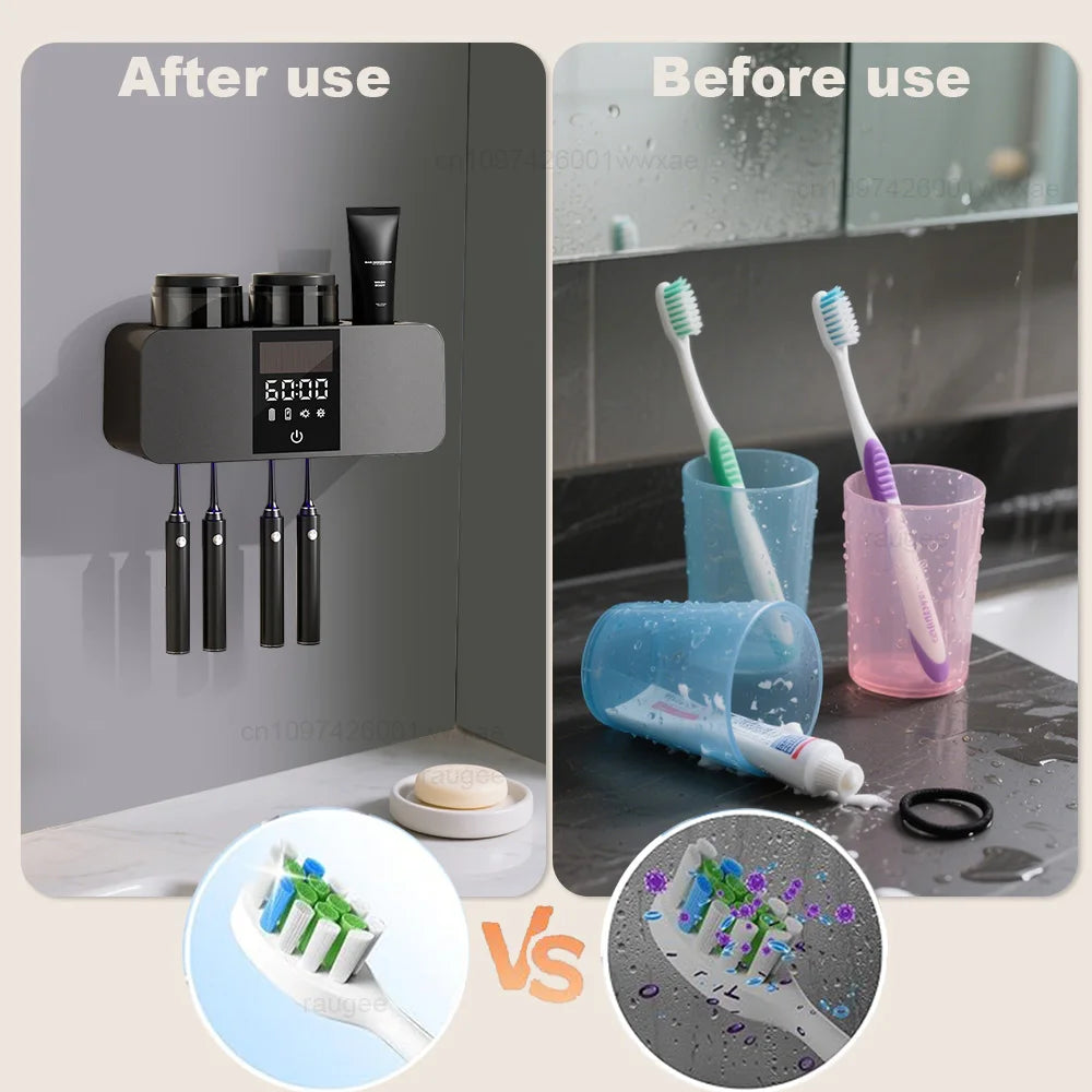 Stérilisateur de brosse à dents Chargeur sans fil Porte-brosse à dents Désinfecteur Non Perforé Mural Sèche-linge Stérilisateur de brosse à dents UV