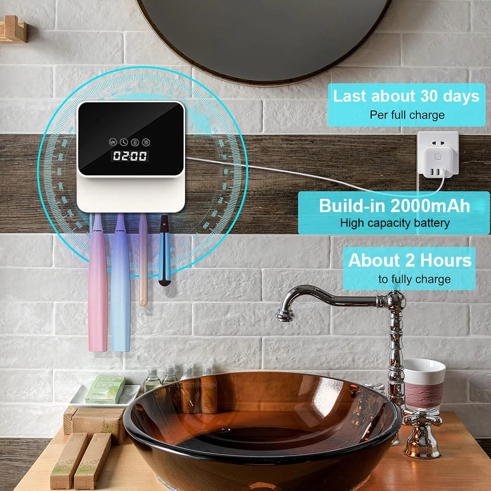 Brosse à dents Sanitizer Bracket Smart UV Chauffage Séchage ToothBrush Support Rechargeable Portable Mural Brosse à dents UV Nettoyant