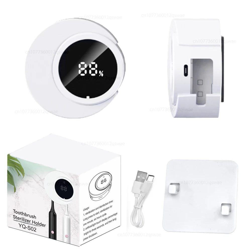 Porte-brosse à dents UV Light Rechargeable Stérilisateur de brosse à dents avec affichage LED Salle de bain Support de brosse à dents électrique mural