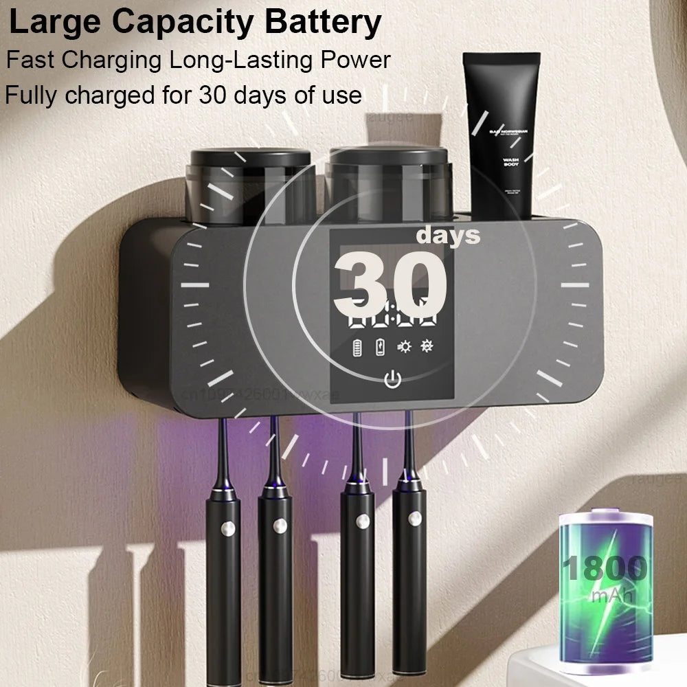 Stérilisateur de brosse à dents Chargeur sans fil Porte-brosse à dents Désinfecteur Non Perforé Mural Sèche-linge Stérilisateur de brosse à dents UV