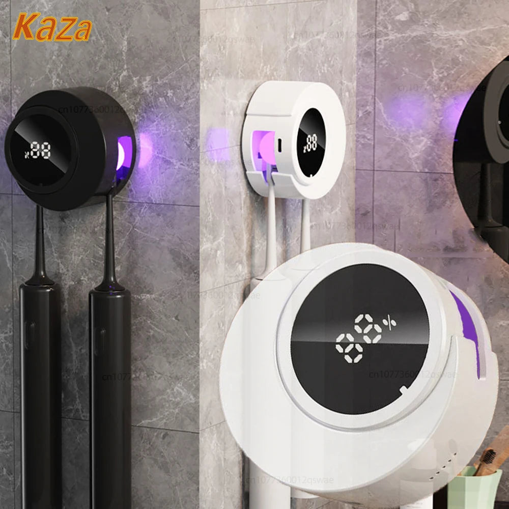 Porte-brosse à dents UV Light Rechargeable Stérilisateur de brosse à dents avec affichage LED Salle de bain Support de brosse à dents électrique mural