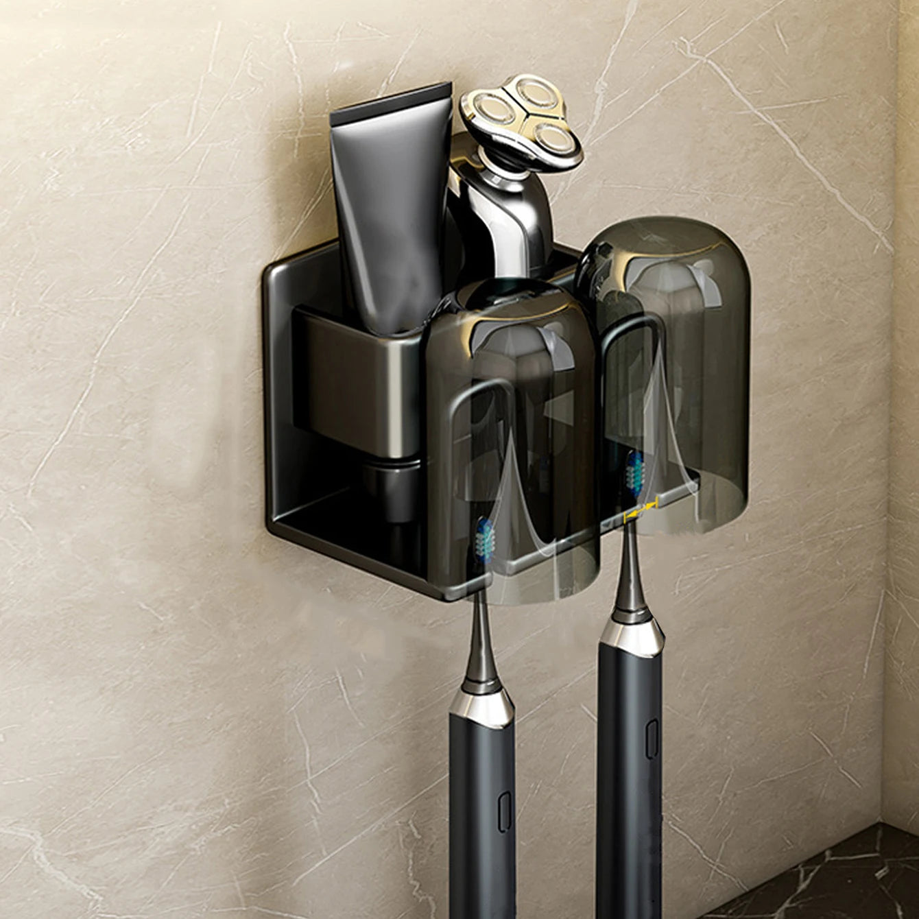 Porte-brosse à dents en acier inoxydable pour salle de bain, porte-rasoir, anti-rouille, peut être accroché au mur sans perforation avec un support adhésif, outil de rangement multifonctionnel