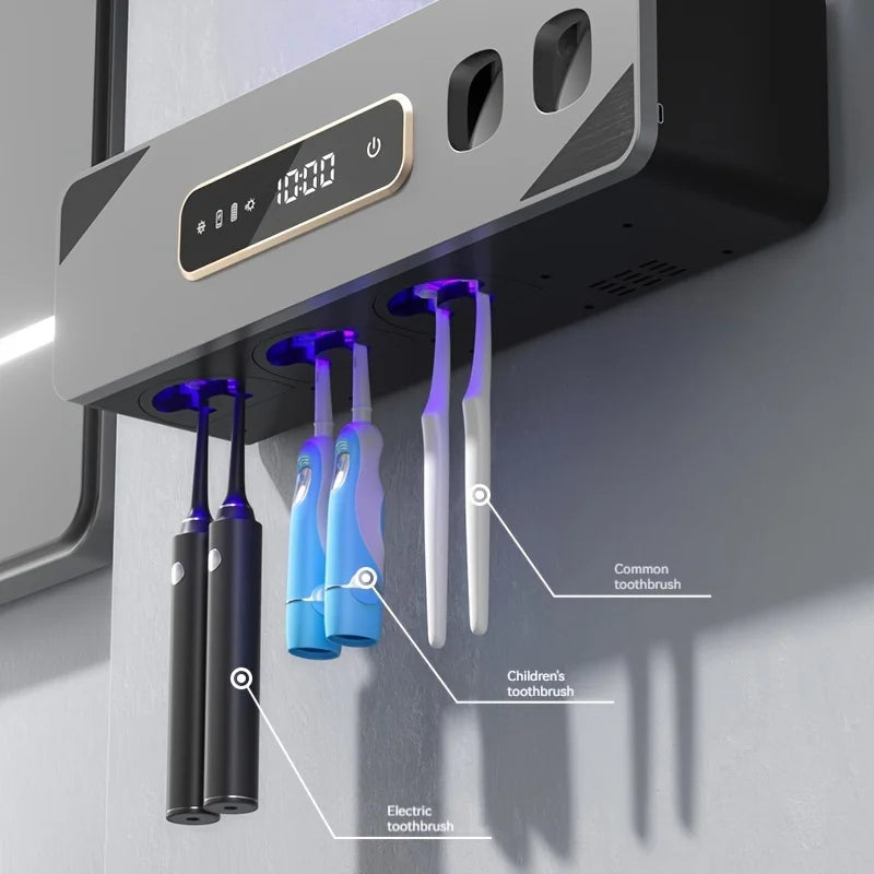 Support de brosse à dents désinfectant, organisateur intelligent de brosse à dents mural avec distributeur automatique de dentifrice.