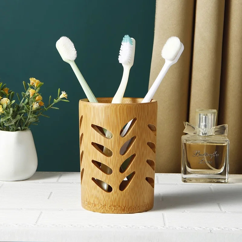 Porte-brosse à dents en bambou accessoires de brosse à dents en bambou organisateur de brosse à maquillage biodégradable (circulaire)