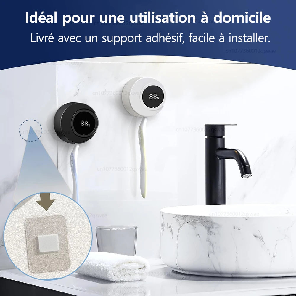 Porte-brosse à dents UV Light Rechargeable Stérilisateur de brosse à dents avec affichage LED Salle de bain Support de brosse à dents électrique mural
