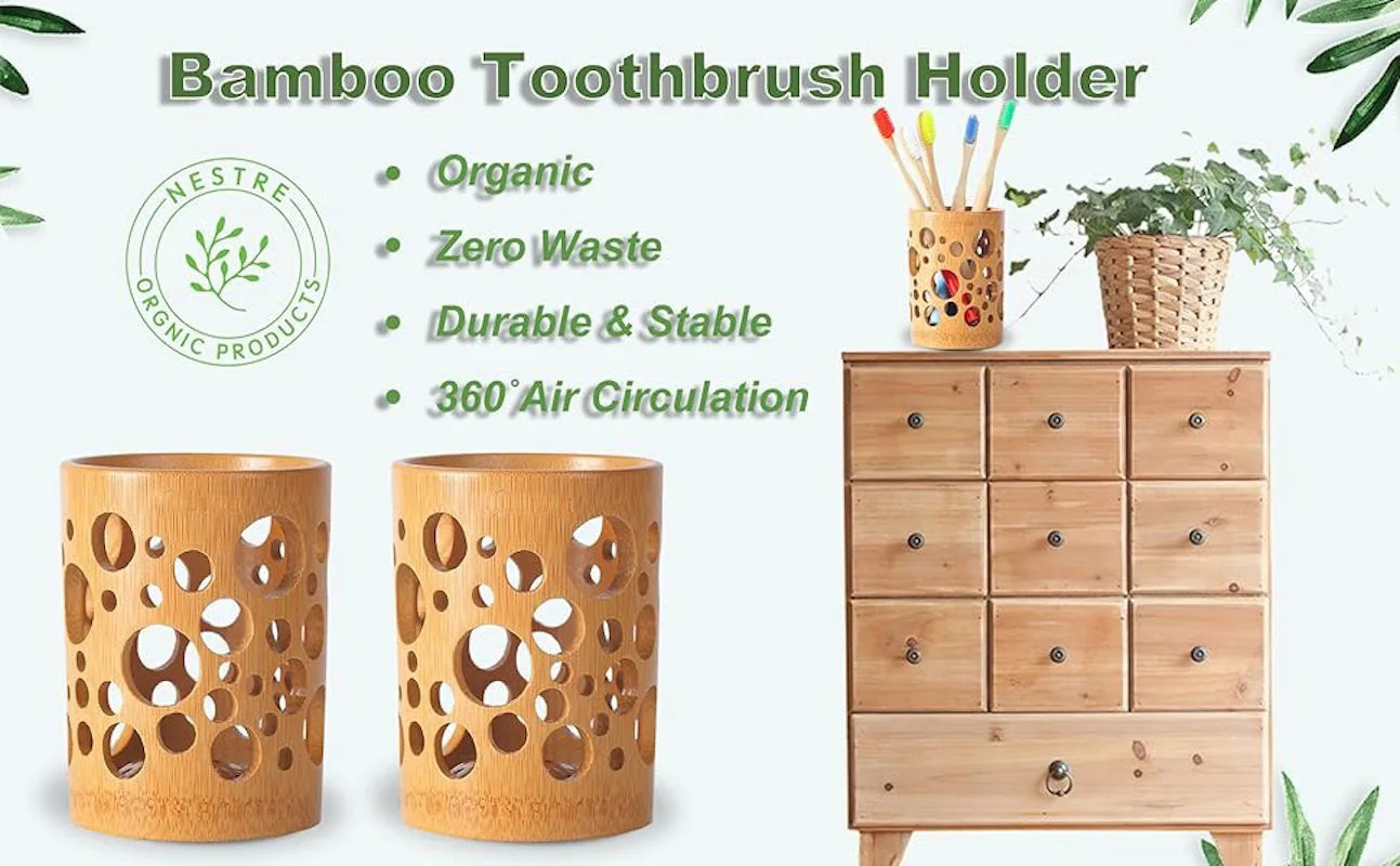 Porte-brosse à dents en bambou accessoires de brosse à dents en bambou organisateur de brosse à maquillage biodégradable (circulaire)