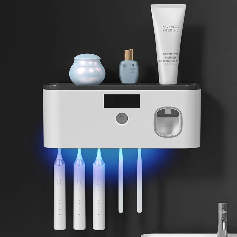 Distributeur de dentifrice et support avec 5 emplacements pour brosse à dents