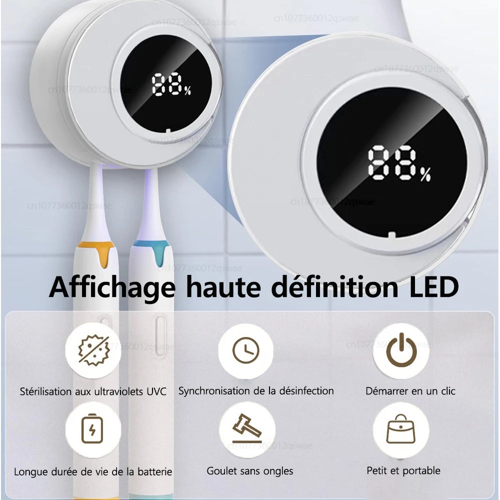 Porte-brosse à dents UV Light Rechargeable Stérilisateur de brosse à dents avec affichage LED Salle de bain Support de brosse à dents électrique mural