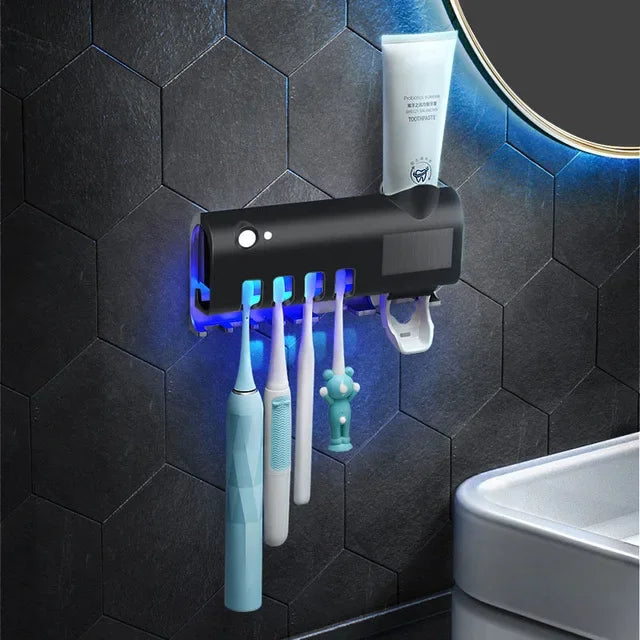 Porte-brosse à dents multifonctions UV à séchage rapide Stérilisateur de stockage pour brosses à dents avec dentifrice Squeezer Accès salle de bain domestique