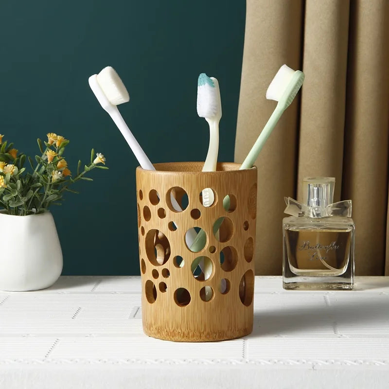 Porte-brosse à dents en bambou accessoires de brosse à dents en bambou organisateur de brosse à maquillage biodégradable (circulaire)