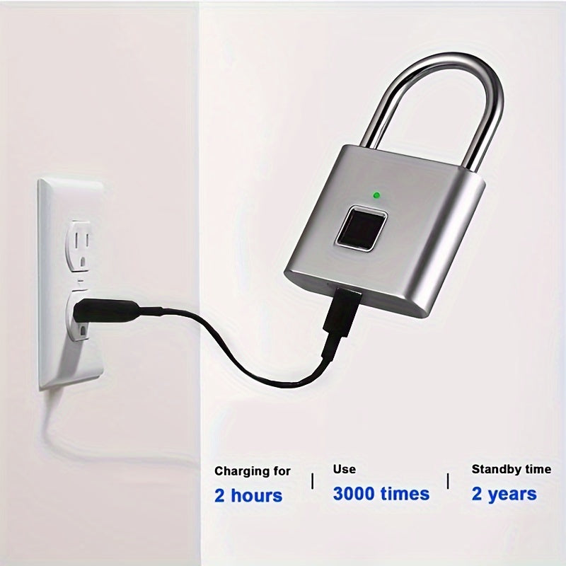 Compact Smart Fingerprint Padlock - Waterproof, Keyless Security, USB rechargeable, aluminium léger - Idéal pour les bagages, valises et sacs à dos