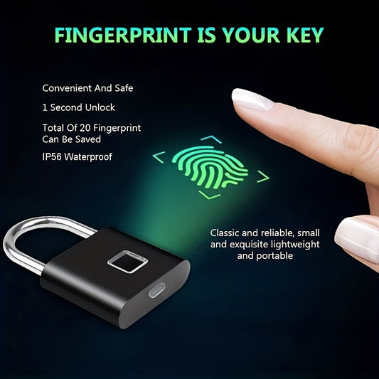 Compact Smart Fingerprint Padlock - Waterproof, Keyless Security, USB rechargeable, aluminium léger - Idéal pour les bagages, valises et sacs à dos