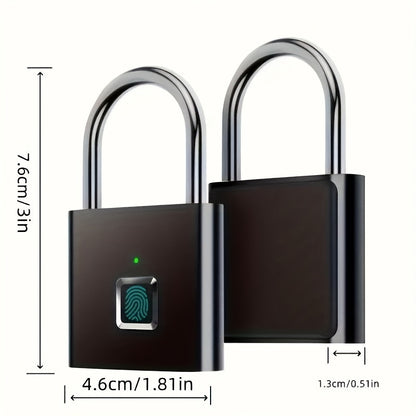 Compact Smart Fingerprint Padlock - Waterproof, Keyless Security, USB rechargeable, aluminium léger - Idéal pour les bagages, valises et sacs à dos