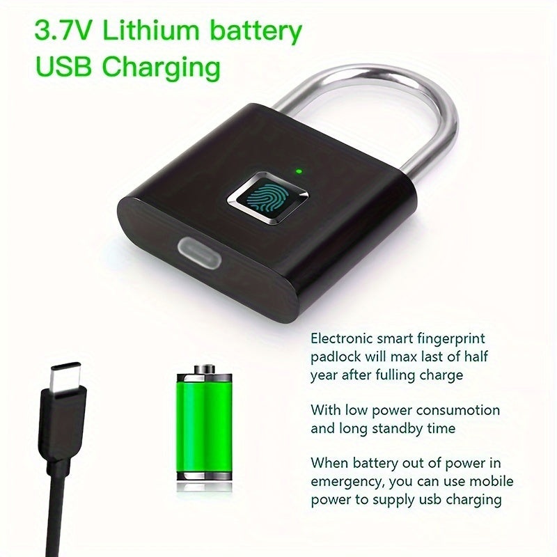Compact Smart Fingerprint Padlock - Waterproof, Keyless Security, USB rechargeable, aluminium léger - Idéal pour les bagages, valises et sacs à dos