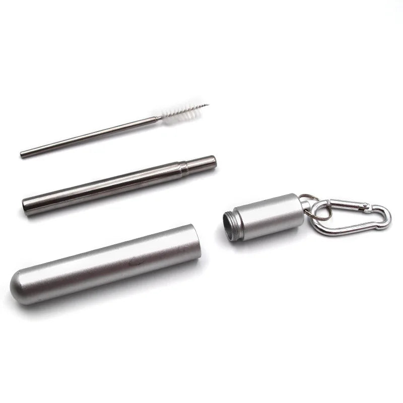 Paille télescopique en acier inoxydable Paille métallique portable avec brosse de nettoyage Voyage Pique-nique Pliable Pailles Fournitures de fête