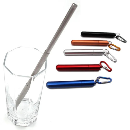 Paille télescopique en acier inoxydable Paille métallique portable avec brosse de nettoyage Voyage Pailles Pique-nique Fournitures de fête Outils de barre