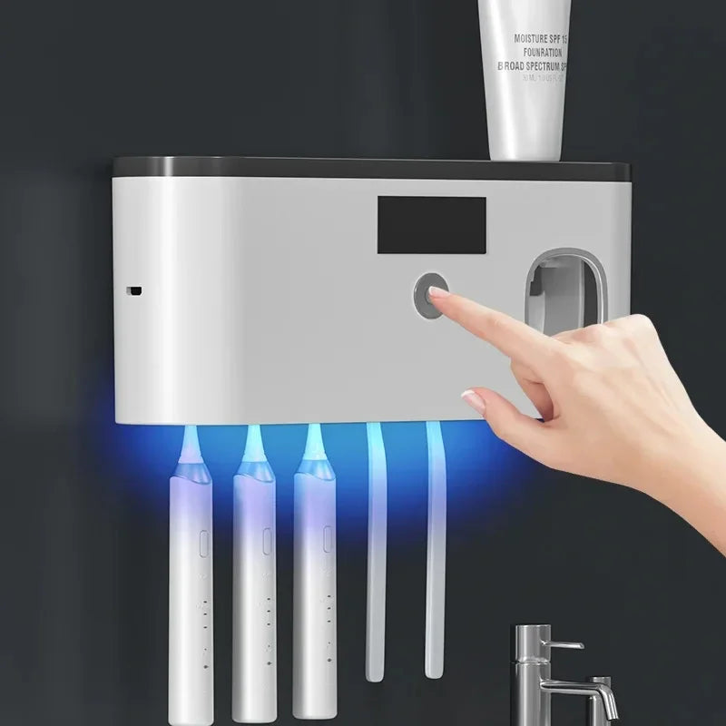 Distributeur de dentifrice et support avec 5 emplacements pour brosse à dents