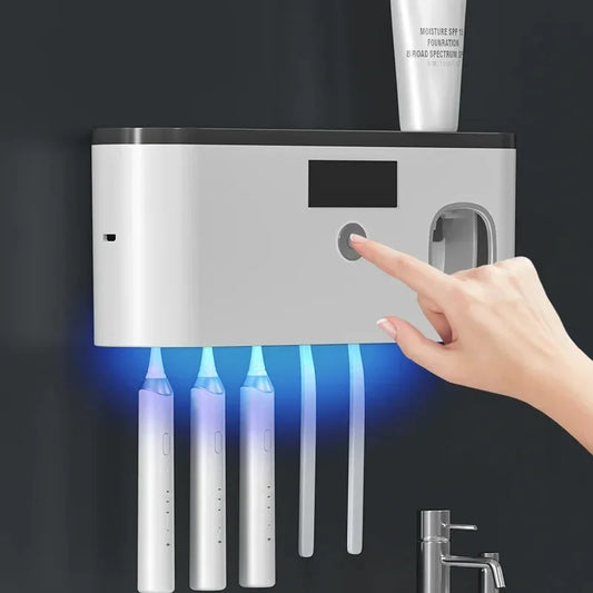 Distributeur de dentifrice et support avec 5 emplacements pour brosse à dents