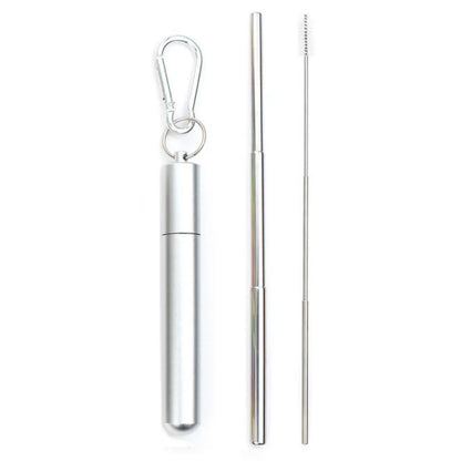 Paille télescopique en acier inoxydable Paille métallique portable avec brosse de nettoyage Voyage Pique-nique Pliable Pailles Fournitures de fête