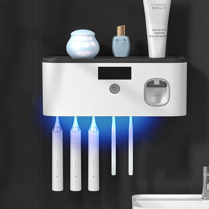 Porte-brosse à dents multifonctions UV à séchage rapide Stérilisateur de stockage pour brosses à dents avec dentifrice Squeezer Accès salle de bain domestique