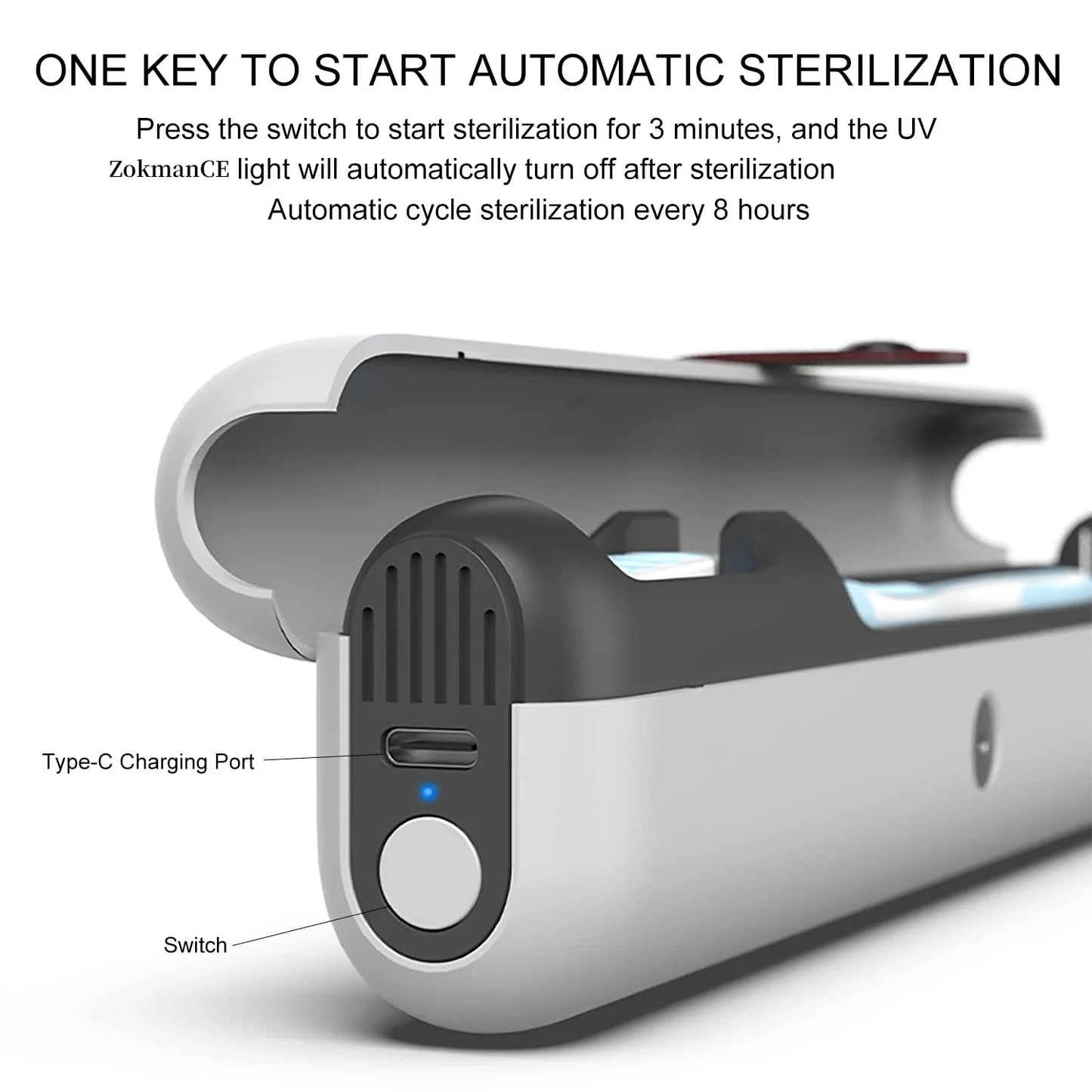 Brosse à dents UV portable Désinfectant Étui de voyage UV-C LED Stérilisation et Stérilisateur Rechargeable Porte-boîte Nettoyant Bureau Accueil