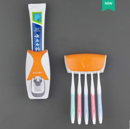 Distributeur de dentifrice automatique à montage mural Support de brosse à dents anti-poussière Accessoires de salle de bain Set Squeezer