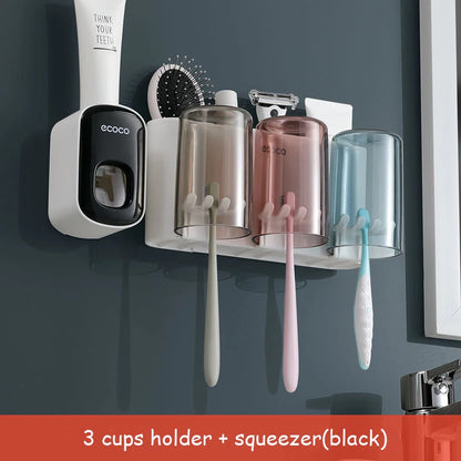 Organisateur de support de brosse à dents de salle de bain avec presse-dentifrice à tasse.