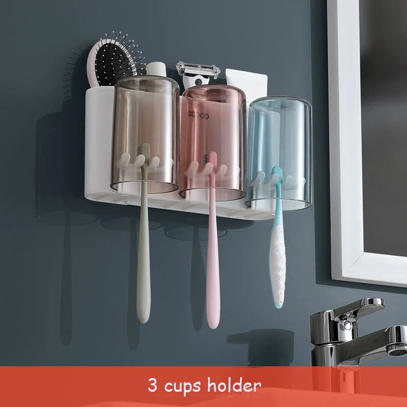 Organisateur de support de brosse à dents de salle de bain avec presse-dentifrice à tasse.