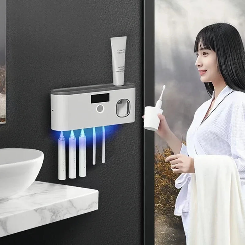 Distributeur de dentifrice et support avec 5 emplacements pour brosse à dents