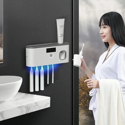 Distributeur de dentifrice et support avec 5 emplacements pour brosse à dents