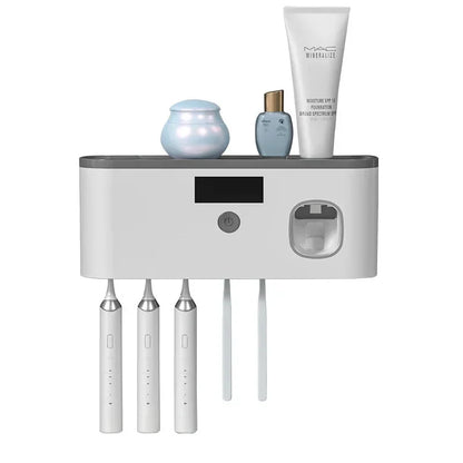 Distributeur de dentifrice et support avec 5 emplacements pour brosse à dents
