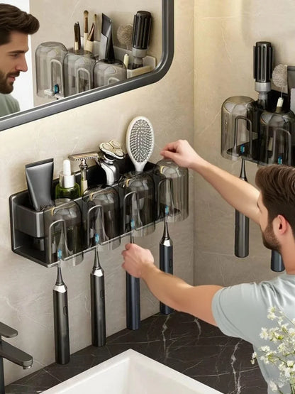 Porte-brosse à dents en acier inoxydable pour salle de bain, porte-rasoir, anti-rouille, peut être accroché au mur sans perforation avec un support adhésif, outil de rangement multifonctionnel