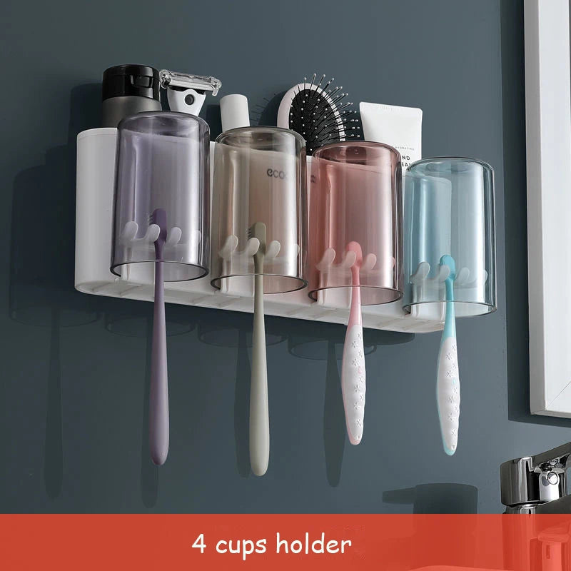 Organisateur de support de brosse à dents de salle de bain avec presse-dentifrice à tasse.