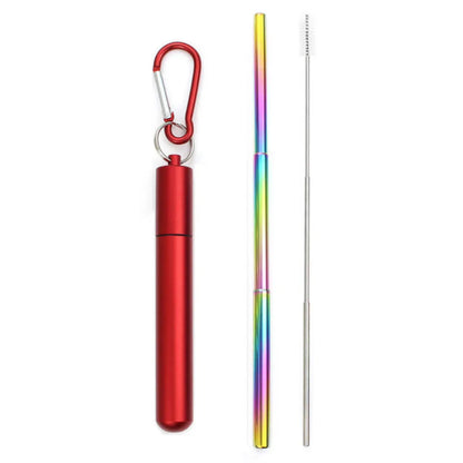 Paille télescopique en acier inoxydable Paille métallique portable avec brosse de nettoyage Voyage Pailles Pique-nique Fournitures de fête Outils de barre