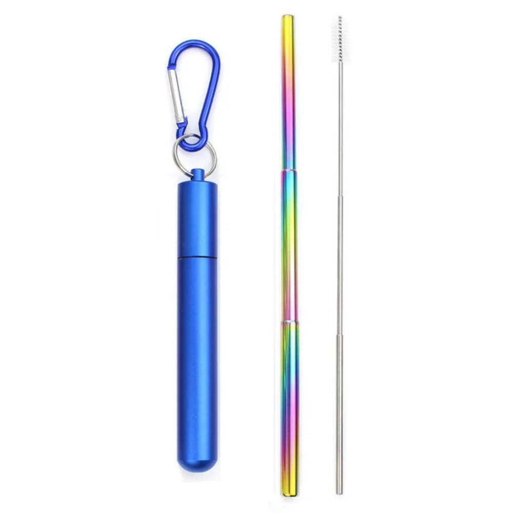 Paille télescopique en acier inoxydable Paille métallique portable avec brosse de nettoyage Voyage Pailles Pique-nique Fournitures de fête Outils de barre