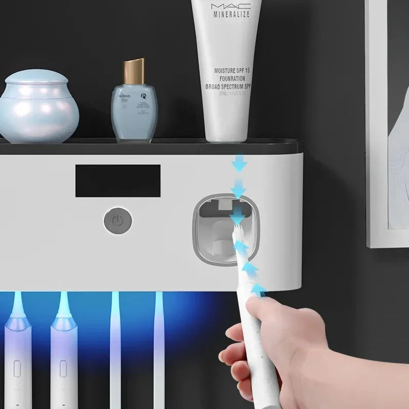 Distributeur de dentifrice et support avec 5 emplacements pour brosse à dents