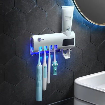 Porte-brosse à dents multifonctions UV à séchage rapide Stérilisateur de stockage pour brosses à dents avec dentifrice Squeezer Accès salle de bain domestique