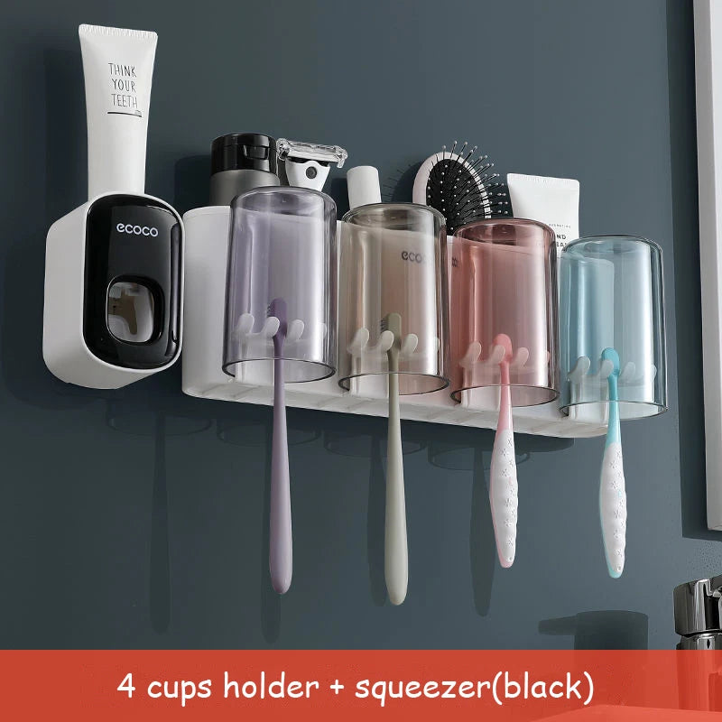 Organisateur de support de brosse à dents de salle de bain avec presse-dentifrice à tasse.