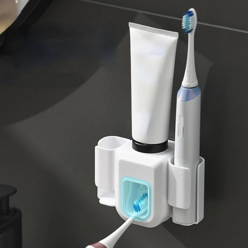 upport de brosse à dents Porte-brosse à dents mural à double trou Organisateur de dentifrice Stand Dentifrice Presse-agrumes Accessoires de salle de bain