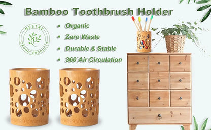 Porte-brosse à dents en bambou accessoires de brosse à dents en bambou organisateur de brosse à maquillage biodégradable (circulaire)