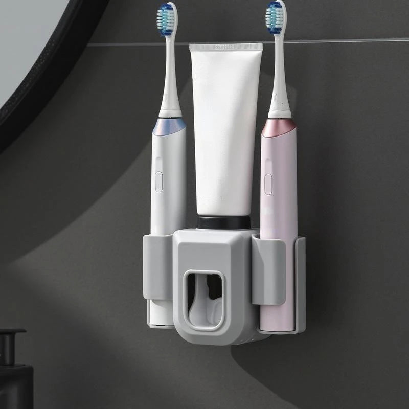 upport de brosse à dents Porte-brosse à dents mural à double trou Organisateur de dentifrice Stand Dentifrice Presse-agrumes Accessoires de salle de bain