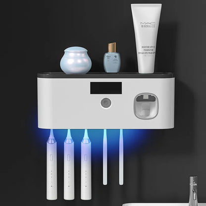 Distributeur de dentifrice et support avec 5 emplacements pour brosse à dents