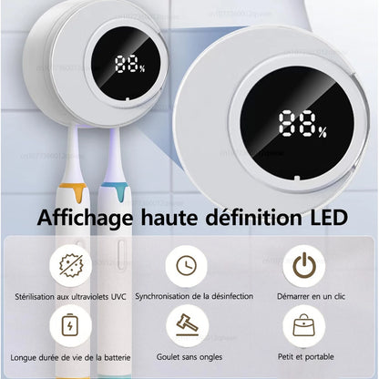 Porte-brosse à dents UV Light Rechargeable Stérilisateur de brosse à dents avec affichage LED Salle de bain Support de brosse à dents électrique mural
