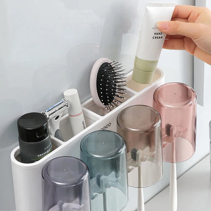 Organisateur de support de brosse à dents de salle de bain avec presse-dentifrice à tasse.