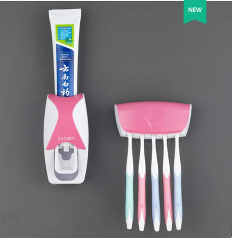 Distributeur de dentifrice automatique à montage mural Support de brosse à dents anti-poussière Accessoires de salle de bain Set Squeezer