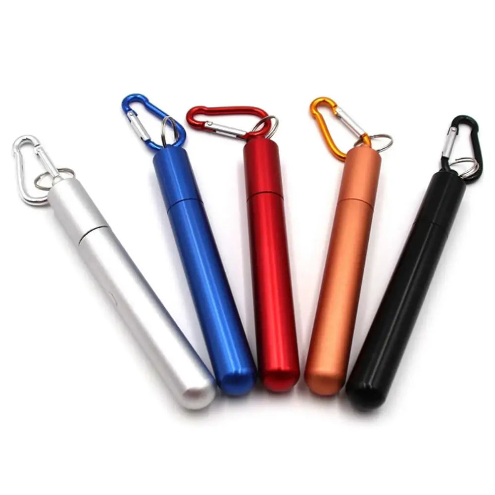 Paille télescopique en acier inoxydable Paille métallique portable avec brosse de nettoyage Voyage Pique-nique Pliable Pailles Fournitures de fête