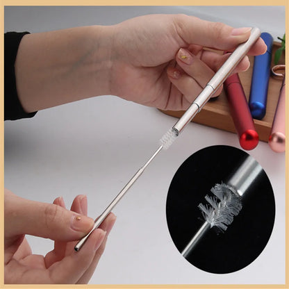 Paille télescopique en acier inoxydable Paille métallique portable avec brosse de nettoyage Voyage Pailles Pique-nique Fournitures de fête Outils de barre
