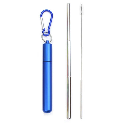 Paille télescopique en acier inoxydable Paille métallique portable avec brosse de nettoyage Voyage Pailles Pique-nique Fournitures de fête Outils de barre